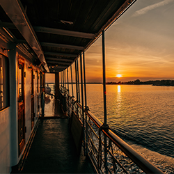 View from M/S Juno over the Baltic Sea at sunset.
